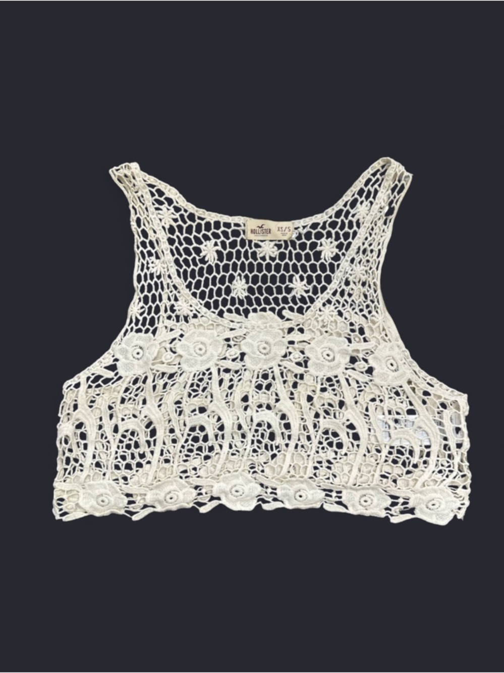 Y2K Hollister Cream Crochet Lace Crop Tank Size XS/S